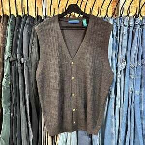 Vintage Claybrooke Brown Knit Sweater Vest - 90s Button Up Grandpa Vest Size L